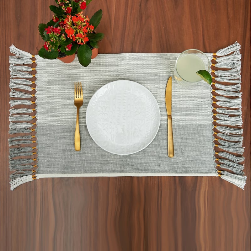 Kerbey Boulder Tasseled Placemats Set of 4 For Dining, 13" x 19"