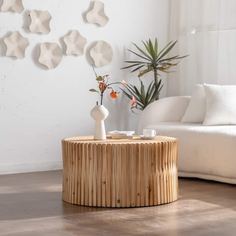 31.5" Retro Fashion Style Cylindrical Coffee Table - Natural