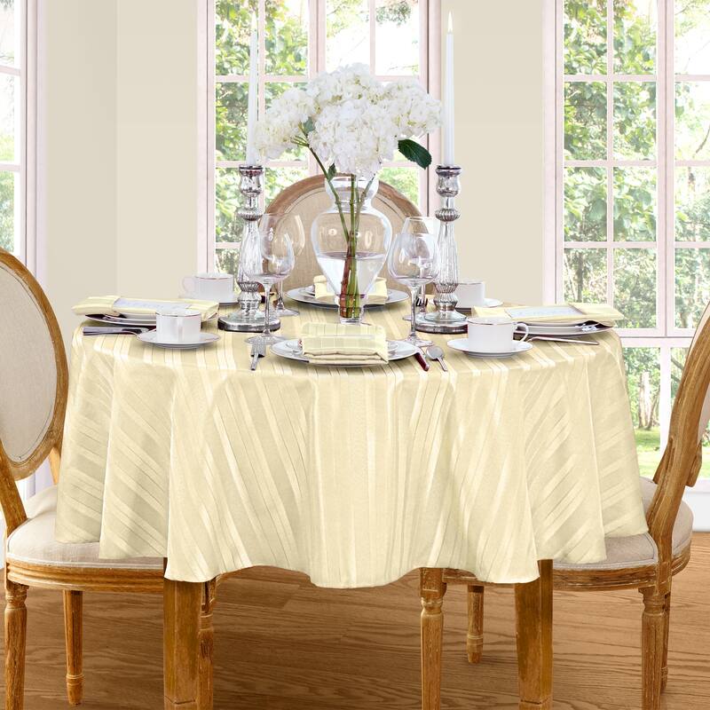 Denley Stripe Jacquard Fabric Tablecloth - 70" Round - Ivory