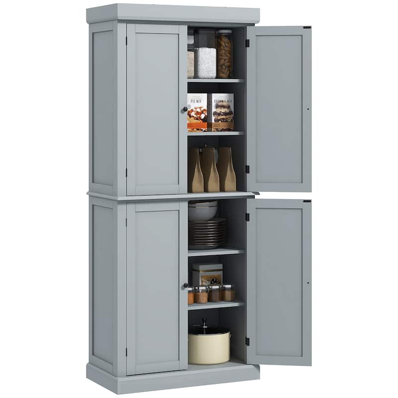 HOMCOM 72.5" Freestanding Kitchen Pantry Cabinet, Tall Storage Cabinet with 4 Doors and 2 Adjustable Shelves for Dining Room