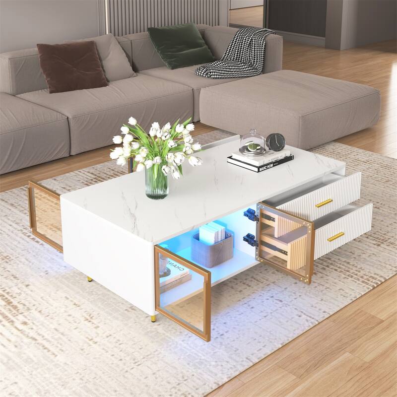 Modern Coffee Table with Cabinet and 2 Drawers by Harper&Bright Designs