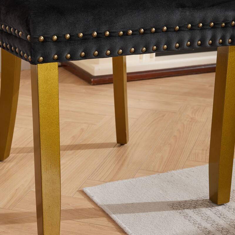 Velvet Dining Chairs Set of 2, Tufted Dining Chairs with Nailhead Trim, Kitchen Chairs with Lion Head Pulls Ring & Wooden Legs