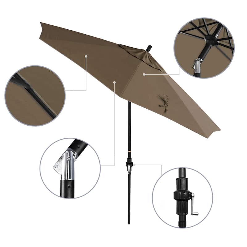 California Umbrella 9' Rd Golden State Series Patio Umbrella Black Aluminum Frame Crank Lift Collar Tilt Sunbrella Cilantro