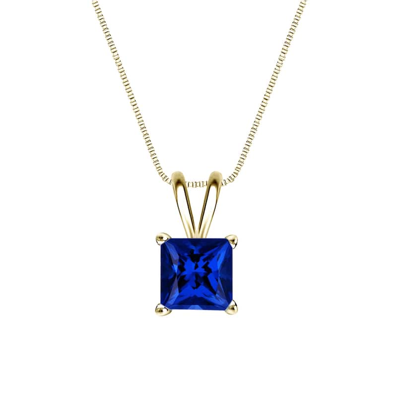 Auriya 14K Gold Lab Grown Gemstone Blue Sapphire Pendant Princess 0.20 to 1.00 ct. tw. 4-Prong Basket - 0.20ct. tgw. - Yellow