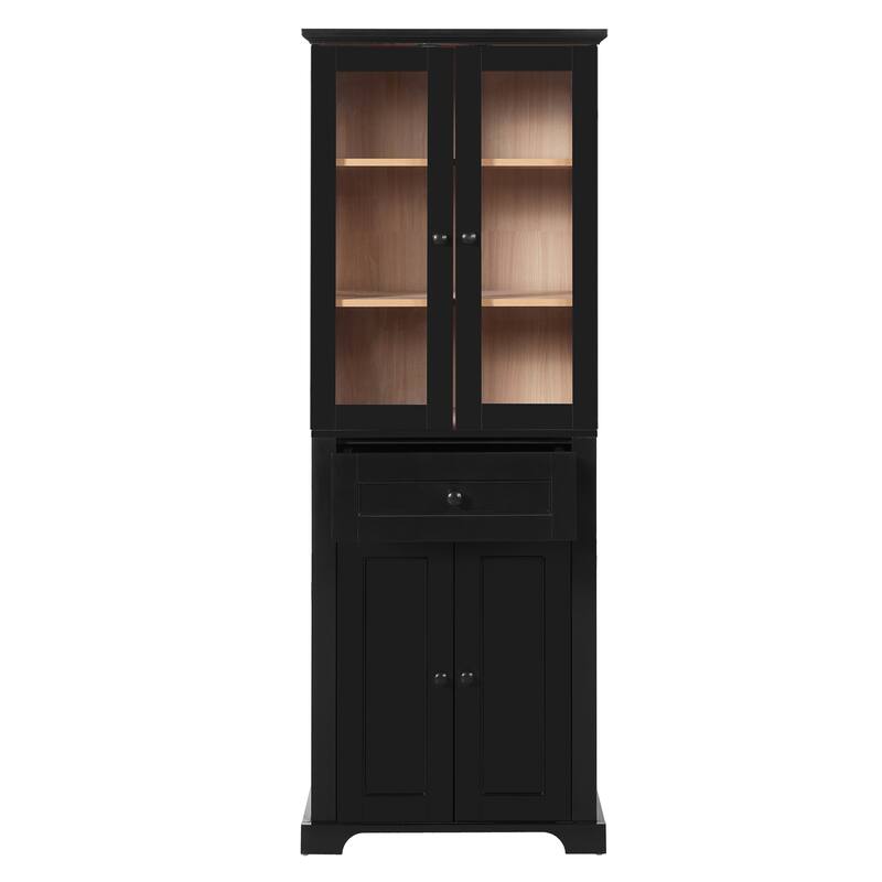 67.2" Tall Bathroom Storage Cabinet With Tempered Glass Doors, Adjustable Shelves & Drawer,Soft-Close Design