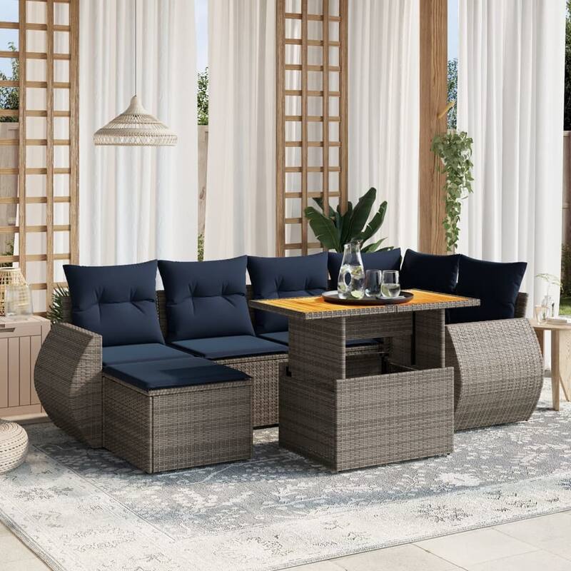 vidaXL Patio Sofa Set with Cushions Outdoor Furniture 7 Piece Poly Rattan - 21.7 x 24.4 x 27.2 - Grey