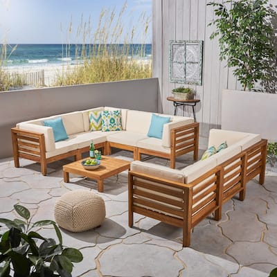 Oana Outdoor 9-Piece Acacia Wood Sectional Sofa Set with Coffee Table by Christopher Knight Home