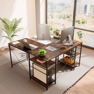 86.6 Inch L Shaped Desk with Shelves Reversible Corner Computer Desk