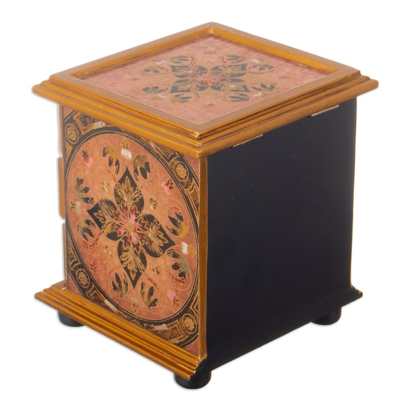 Novica Handmade Small Flower Reverse Painted Glass Jewelry Box