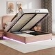 preview thumbnail 6 of 35, Upholstered Queen Hydraulic Storage Bed with RGB LED Light - Elegant Green Velvet Design