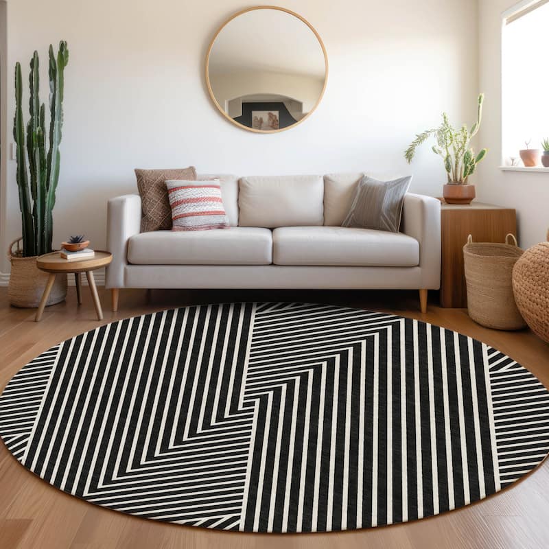 Premium Washable Super Soft Modern Geo Mayfield Rug - Black - 8' x 8'