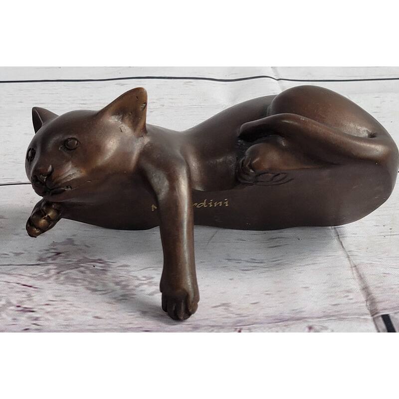 Desktop Cat Bronze Sculpture Figurine Figure Signed Original Art 3 Inches X 5 Inches