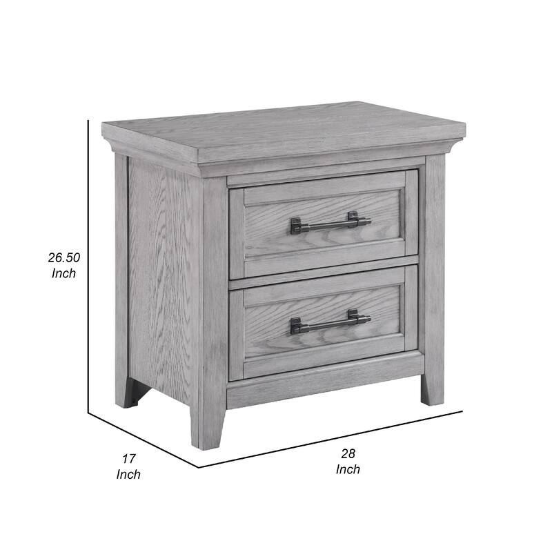 Bix Nightstand, 2 Dovetail Drawers, Bronze Handles, Light Gray