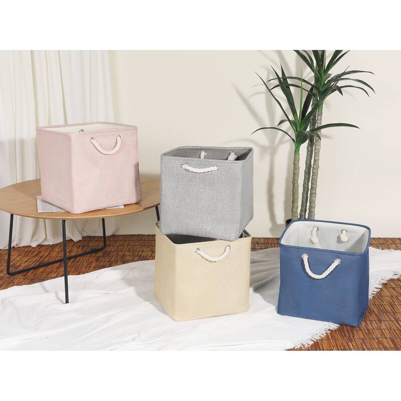 13 Inch Square Fabric Collapsible Storage Basket Bin with Handle, Storage Cube for Shelves Closet Organizing Clothes Books