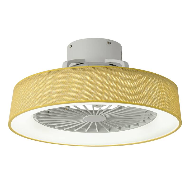 19 in. Rustic Wheel Round Fabric/ Woven Rope Fandelier 7-blade Cylinder Integrated LED Ceiling Fan with Remote Control