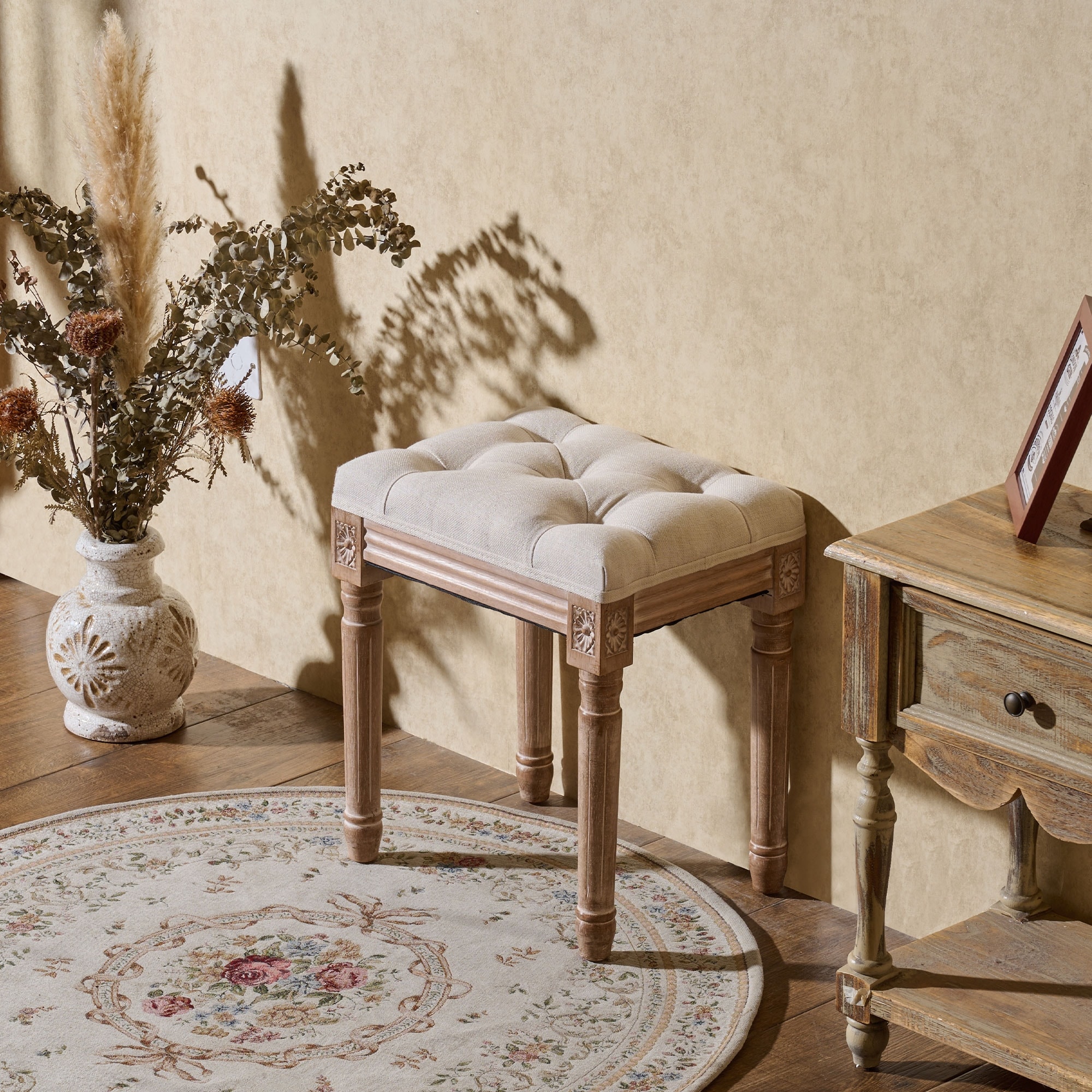 【ギフ_包装】 Vintage French CO-Z Upholstered Stool Vanity and Stool Foot スツール
