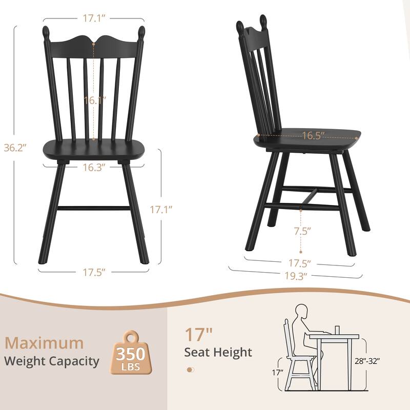 Solid Wood Dining Chairs Set of 2 - N/A