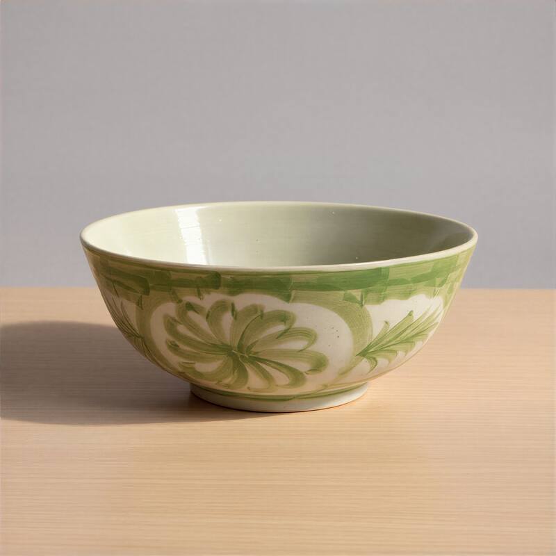 Hand Painted Stoneware Bowl with Floral Design