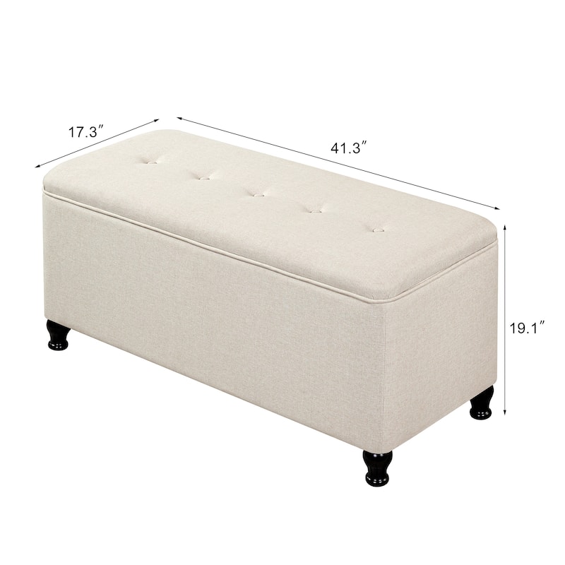 Adeco 41" Rectangle Linen Storage Ottoman Bench For Living room - 41.3"X17.3"X19.1"