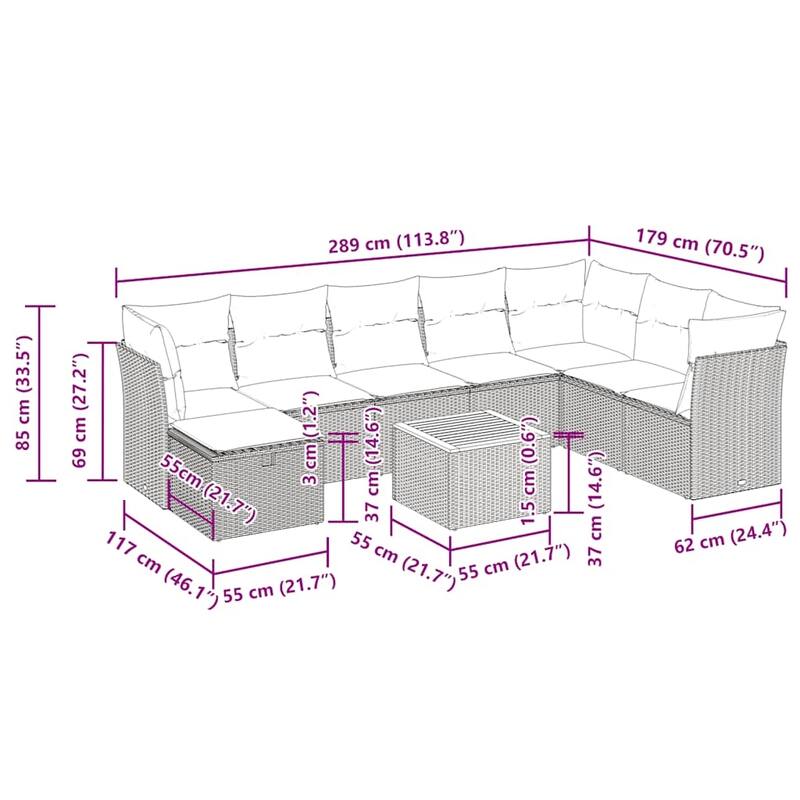 vidaXL Patio Sofa Set with Cushions Outdoor Furniture 9 Piece Poly Rattan