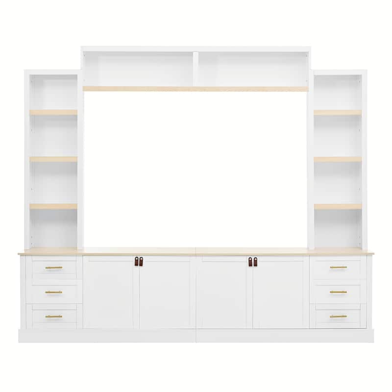 102.3" Farmhouse TV Stand with 6 Drawers & Adjustable Shelves - Entertainment Center for 75" TVs with Bookshelves