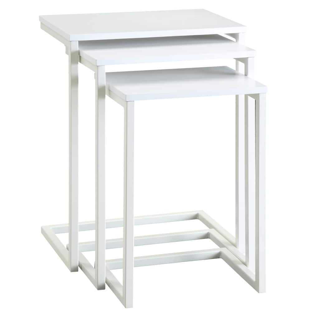 Modern White Solid Wood Nesting Tables Set of 3 with Steel Frame for Living Room or Bedroom - 23.5"H x 18"L x 12"W