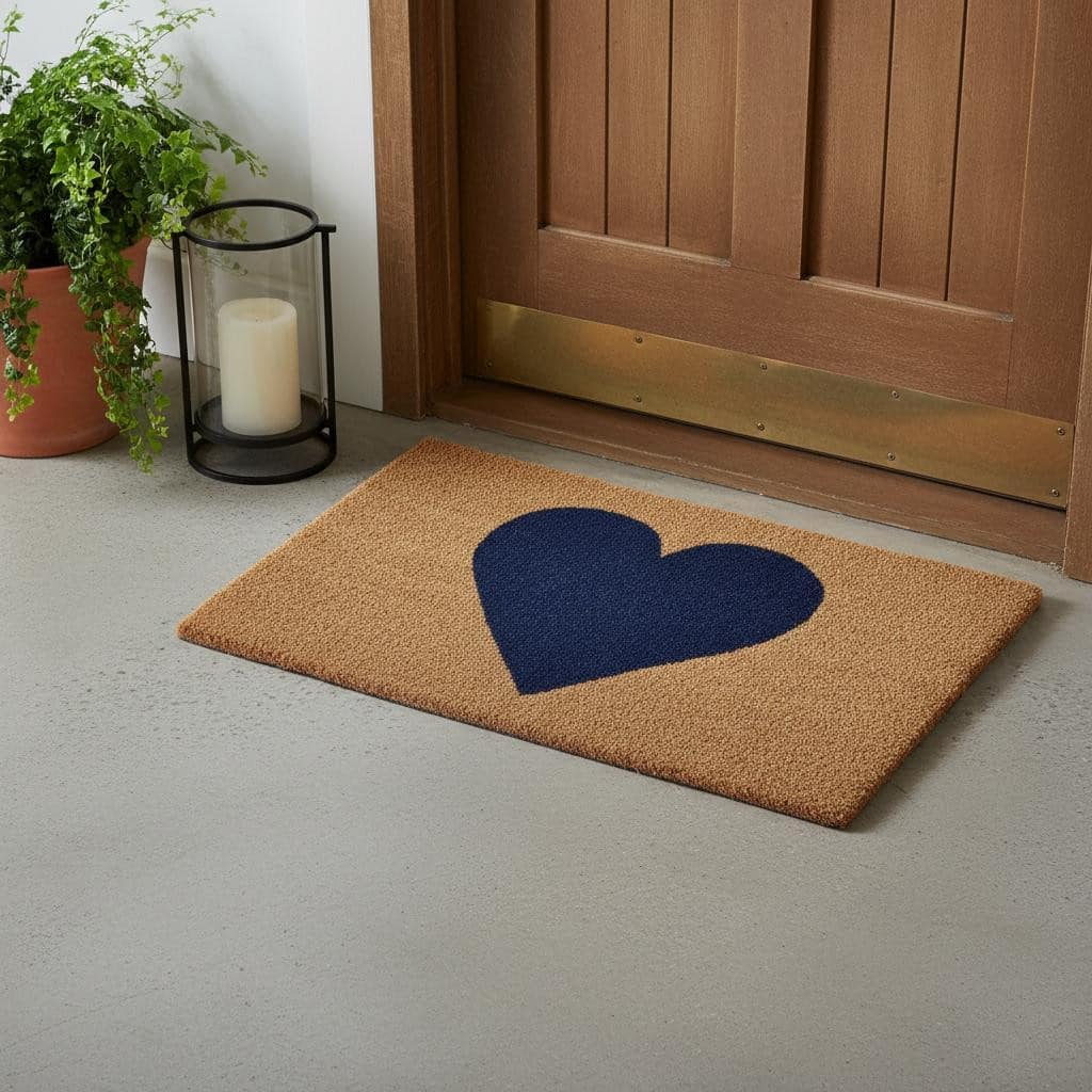 HomeRoots 17" X 29" Brown And Dark Blue Heart Outdoor Coir Door Mat - 17.00' X '29.00