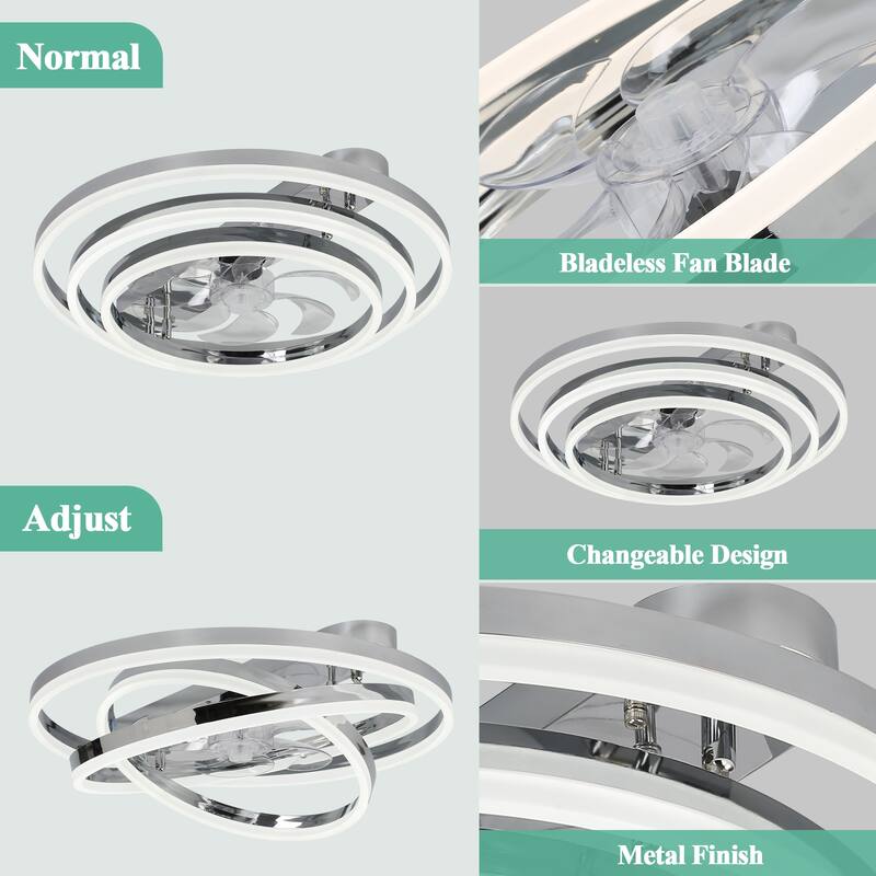 Cusp Barn 24 Inch Low Profile DIY Shape Ceiling Fan with Lights, Flush Mount Silent DC Motor Fandelier, Dimmable LED Lighting