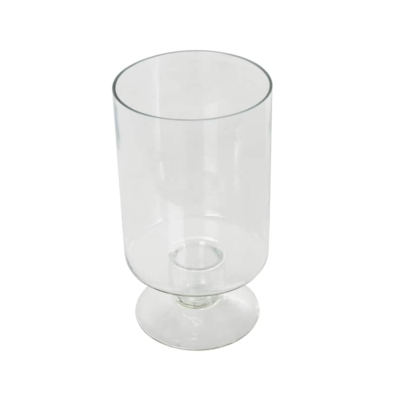 Glass Wide Candle Holder with Elevated Base - Clear - Roche River Decor - 5"W x 5"L x 9"H
