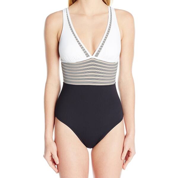 Shop Anne Cole White Black Women S Size 12 One Piece Sheer Striped