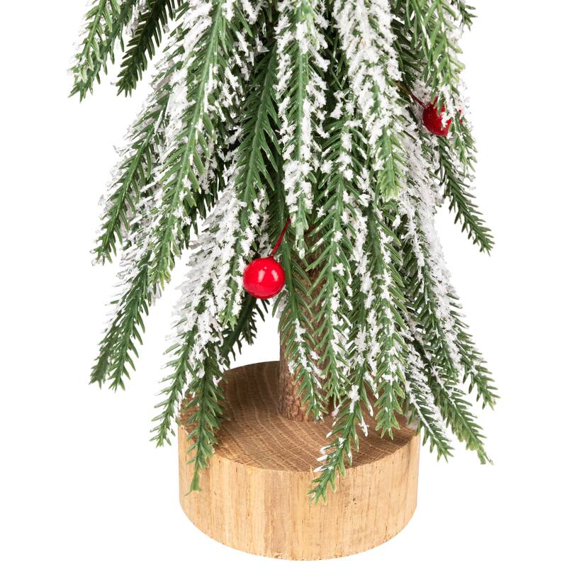 Flocked Curved Artificial Christmas Tree with Red Ornaments - 15"