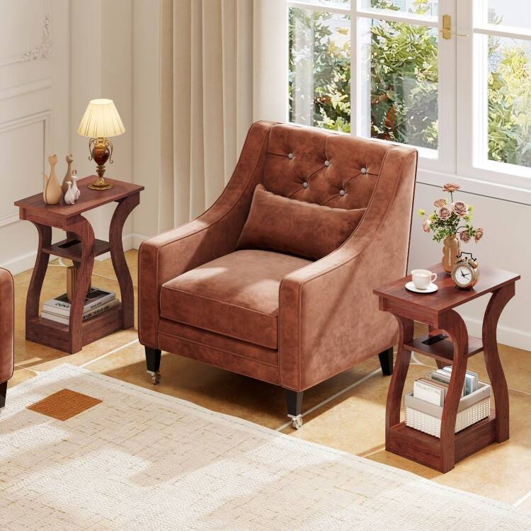 Set of 2 Engineered Wood 3-Tier Side Table with USB and Outlets - 19.5" x 12" x 24"