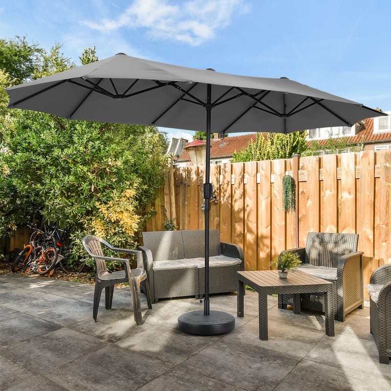 13 ft Patio Umbrella with Base Double-Sided Rectangular Outdoor Deck Umbrella