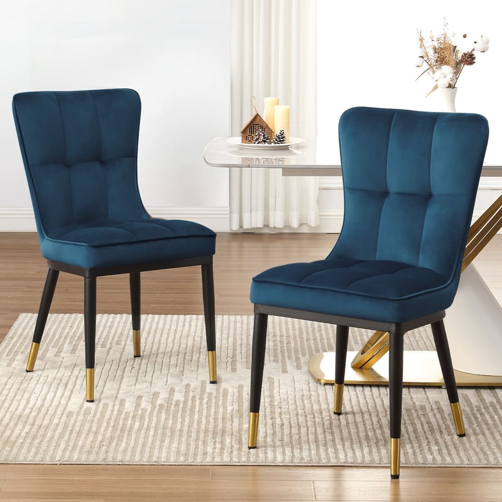 Velvet Upholstered Dining Chairs with Metal Legs, Set of 2/4 - 35.8"H x 18.9"W x 23.2"D