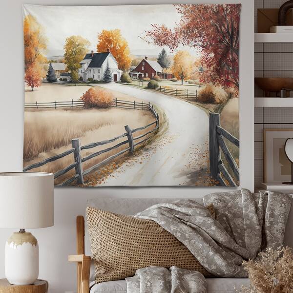Designart 'Path To The Barn III' Barn Landscape Wall Tapestry - Bed ...