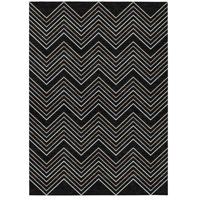 Machine Washable Indoor/ Outdoor Modern Chevron Chantille Rug