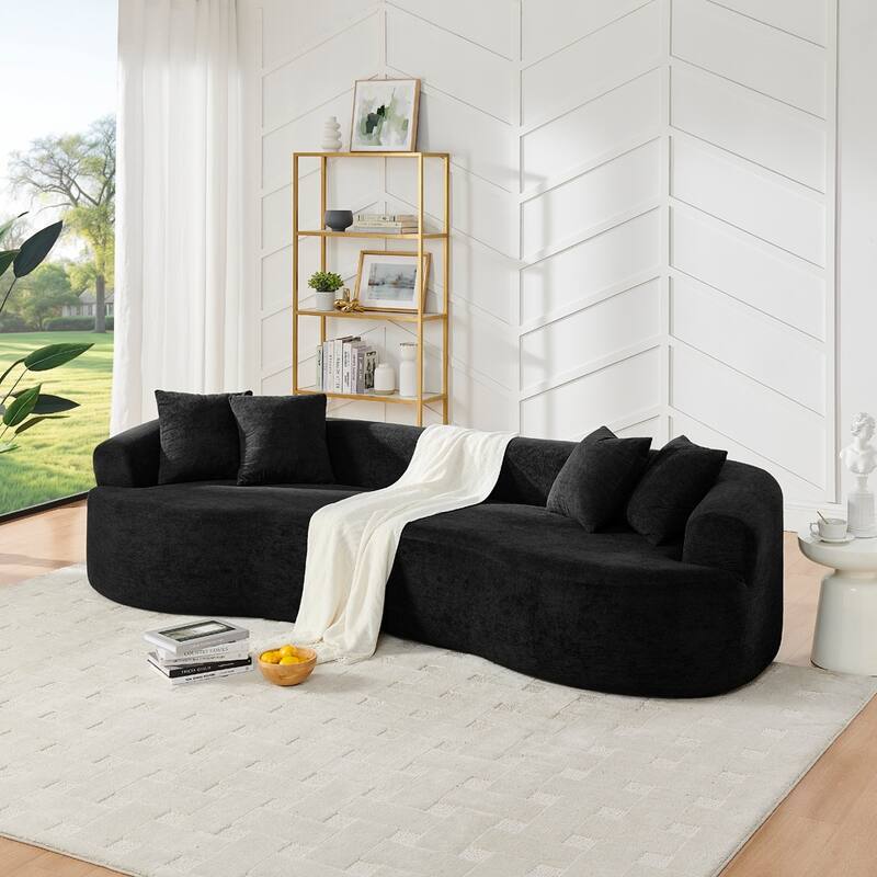 Modern Cloud 4-Seater Sectional Curved Sofa, Minimalist Compression Living Room Couch, No Assembly Needed, Chenille, Black - Black