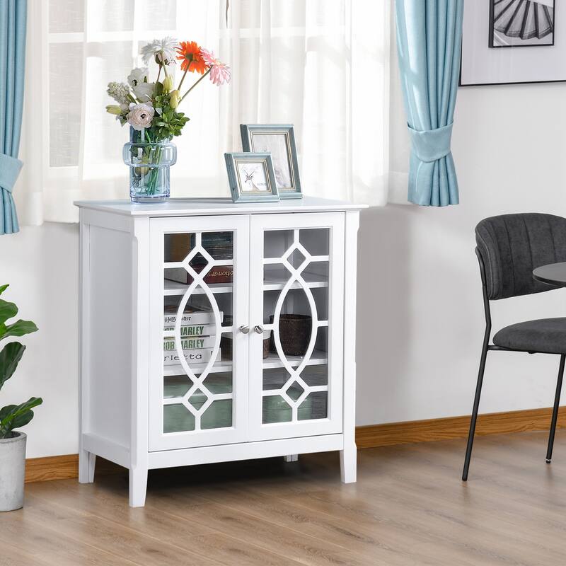 Sideboard Buffet Cabinet, Kitchen Storage Cabinet, Double Glass Door Accent Cabinet with Adjustable Shelves