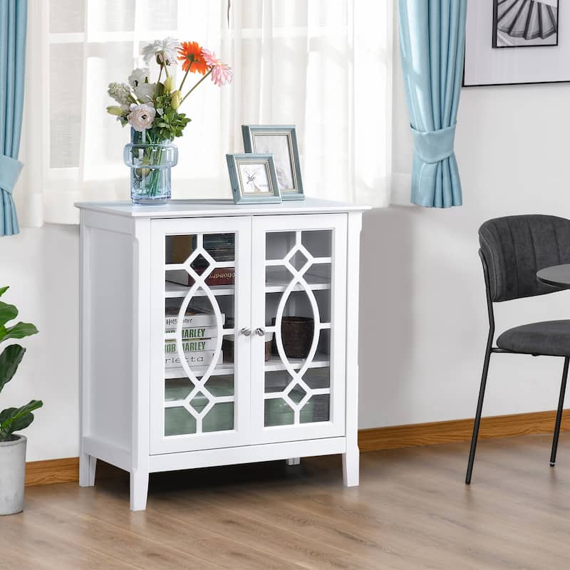 Versatile Double Glass Door Accent Storage Cabinet Featuring Adjustable Shelves for Kitchen, Dining, and Living Room Use