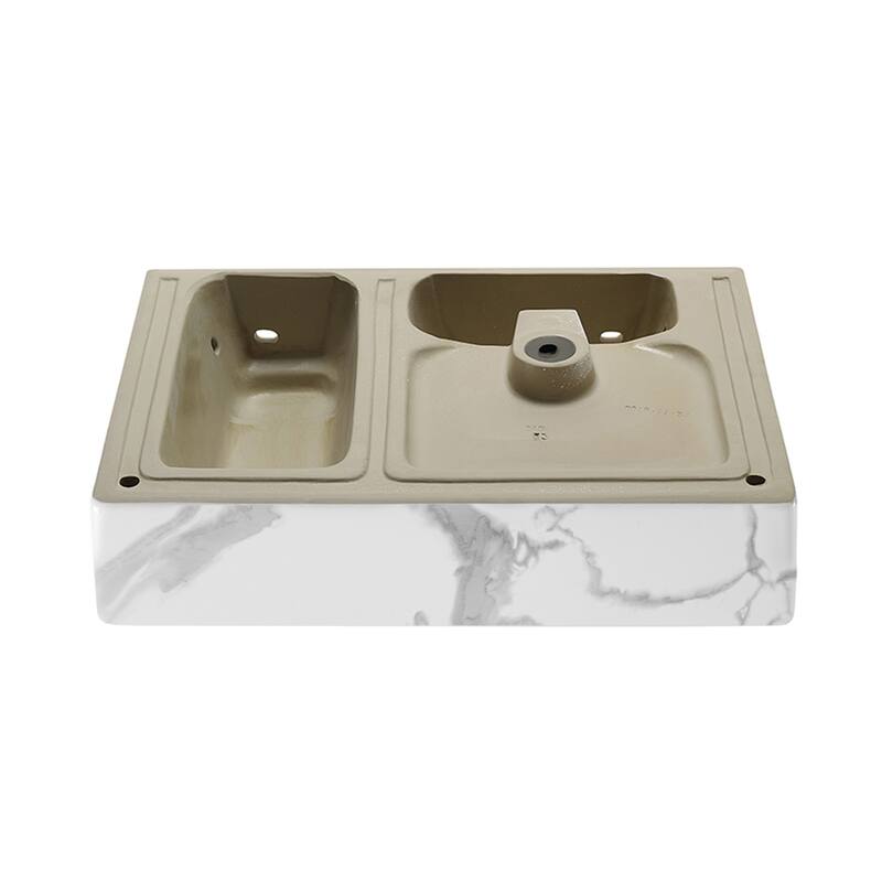 St. Tropez 24" Left Side Faucet Wall-Mount Bathroom Sink In White Marble - 23.625" x 16.125" x 5.75"
