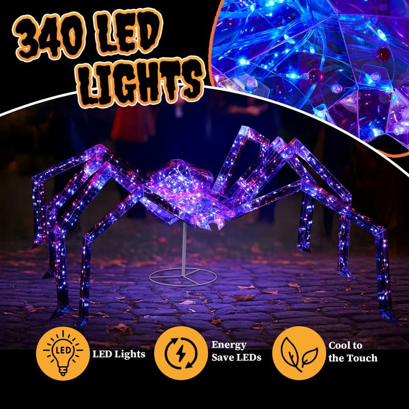 3ft Halloween Lighted Spider with 340 Lights Outdoor Decoration