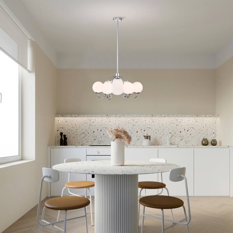 Dalia 26 Inch Chome Polish Opaque Glass Chandelier with 7 Light