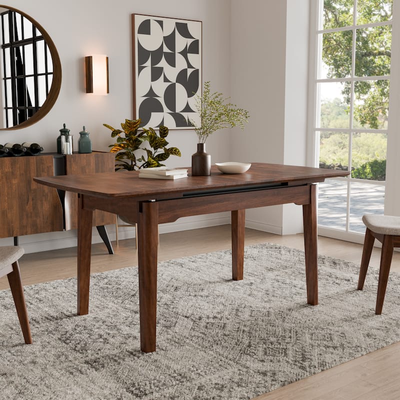 Furniture of America Abigail VIII Mid-Century Modern Rich Walnut Extendable Self-Storing 64-inch Dining Table - Rich Walnut