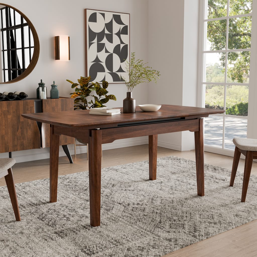 Furniture of America Abigail VIII Mid-Century Modern Rich Walnut Extendable Self-Storing 64-inch Dining Table