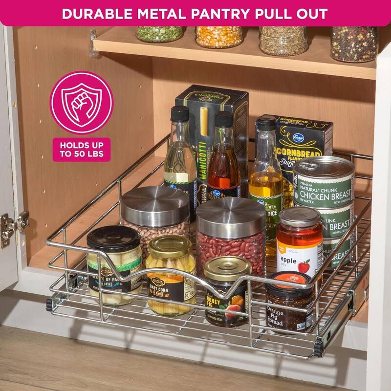 HOLDN’ STORAGE Pull Out Cabinet Organizers – Anti-Rust Chrome Pull Out Drawers for Kitchen Cabinets