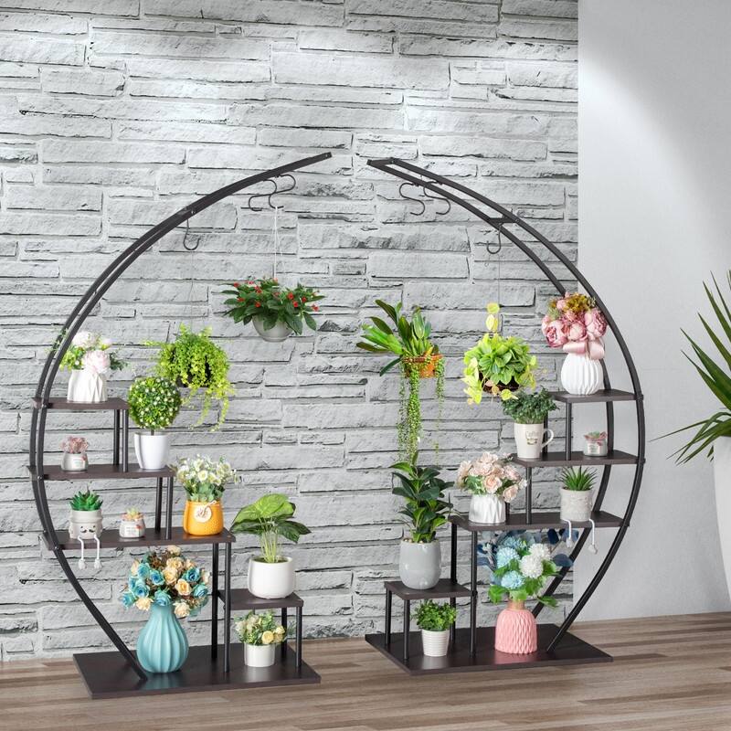 5 Layers Semicircle Iron Wood Suitable Home Decoration Plant Stand
