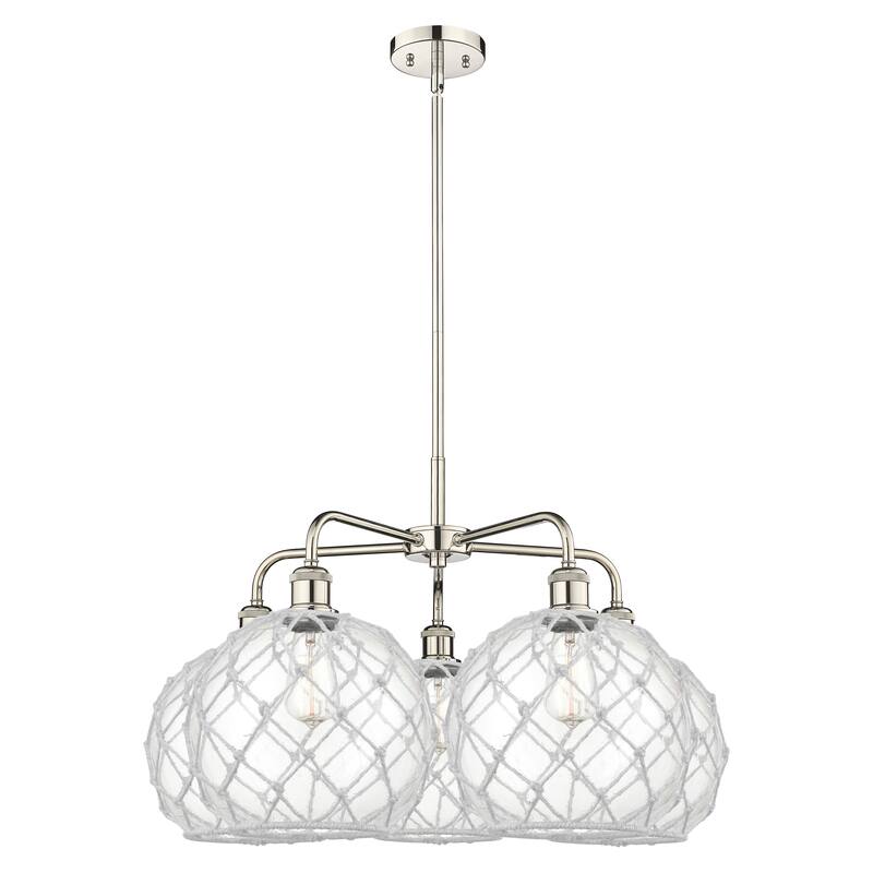 Innovations Lighting Endless Possibilities Ballston - Farmhouse Rope - 5 Light 29" Stem Hung Chandelier - Clear Glass with White Rope/Polished Nickel