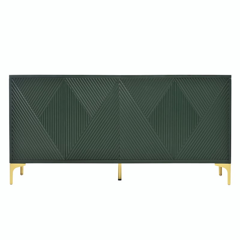 Modern Aesthetic Wood Sideboard Buffet Cabinet with Storage, 4 Carved Door Panels