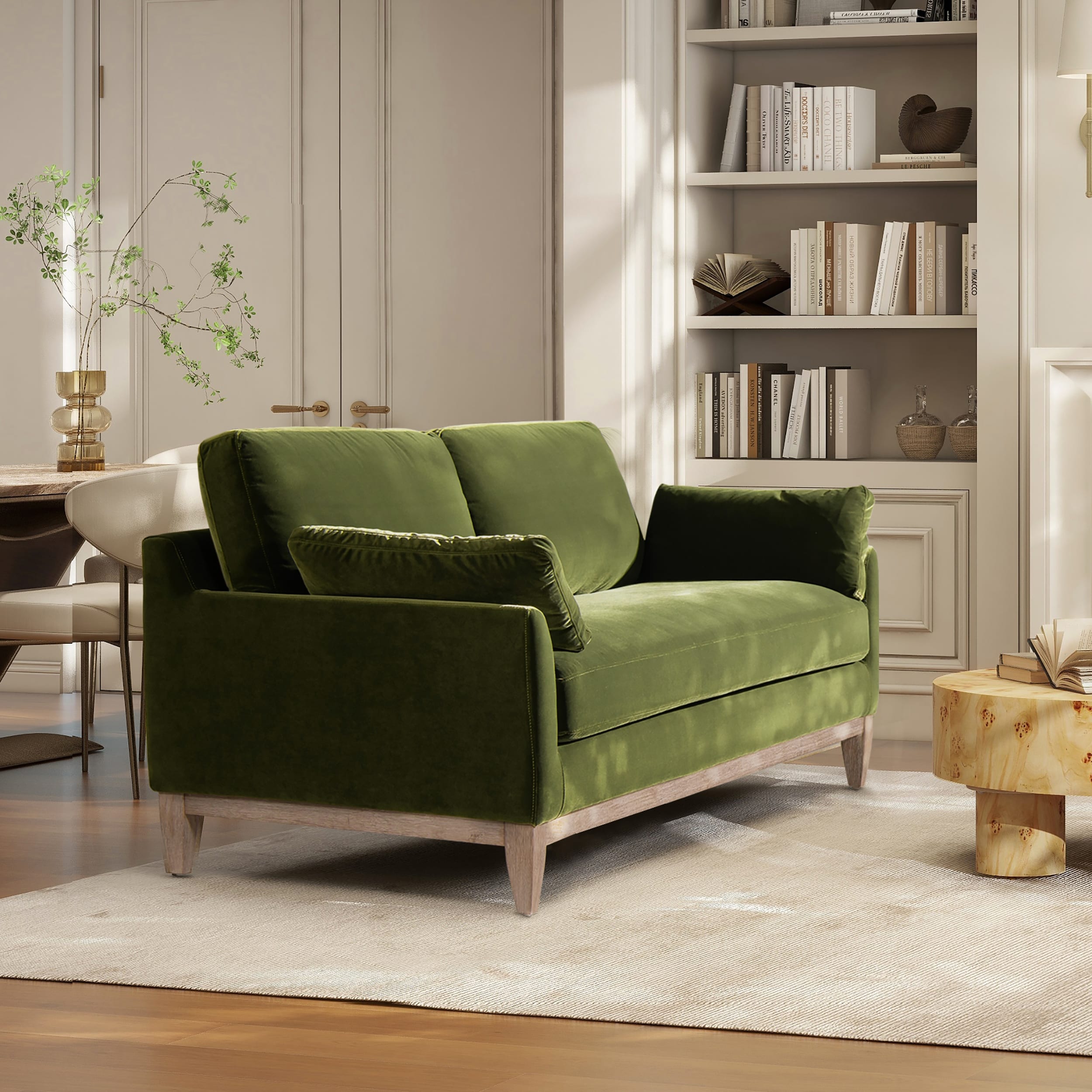 Pasadena 75.5" Velvet Modern Farmhouse Loose Pillow-Back Sofa