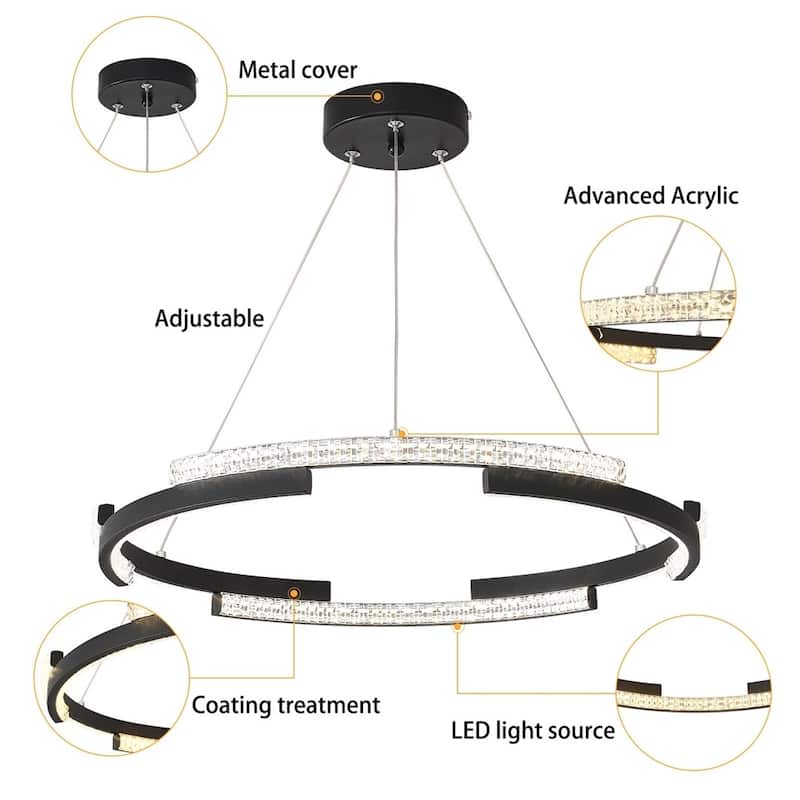 Round LED Ring Chandelier Ceiling-Light Pendant Lamp Fixture - 19" x 45"